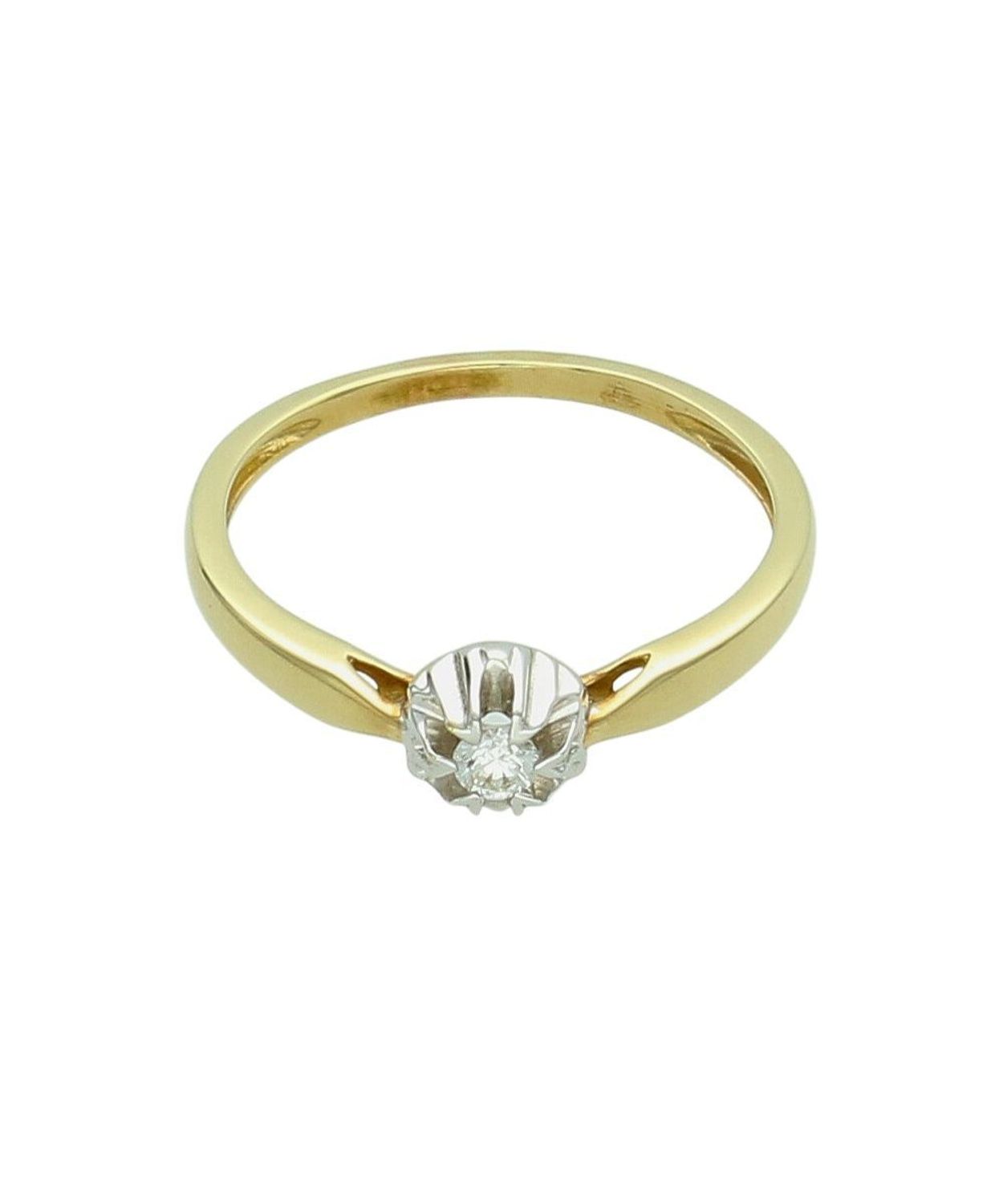 Pierścionek złoty DIAMENT 585 z brylantem 0,08 ct  Białe i żółte złoto  Klasyczny złoty pierścionek.jpg